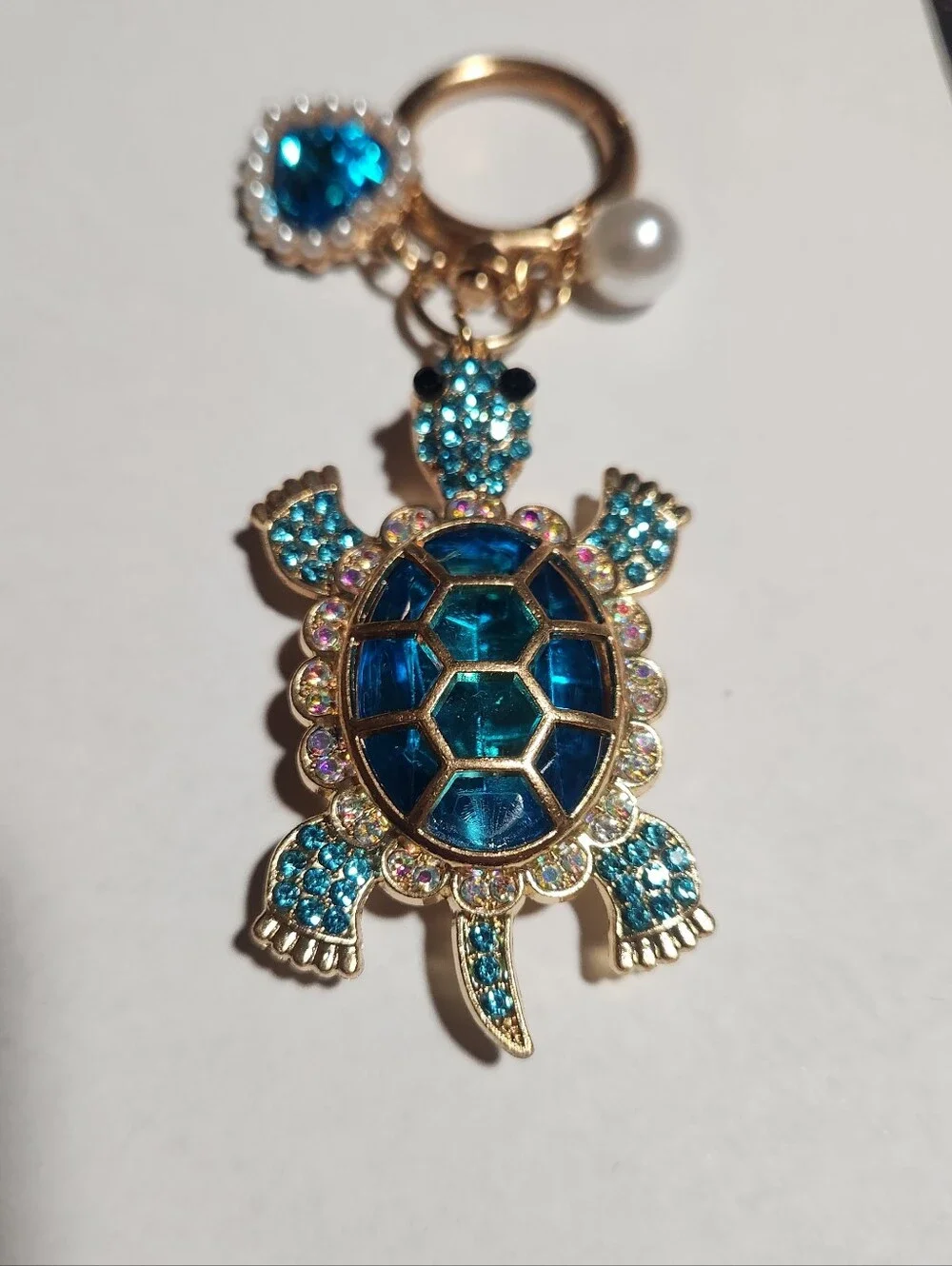 Blue Turtle Charm Keychain/bag Charm  with Heart Accent